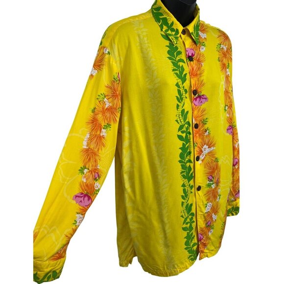 Vintage Hilo Hattie Hawaiian Yellow Floral Shirt Small S Rayon Button Down EUC - Picture 5 of 7